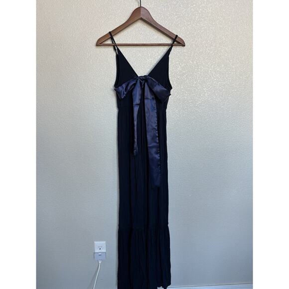NEW Anthropologie Favorite Daughter Blue Maxi dress Small satin bow vneck boho - Picture 4 of 6